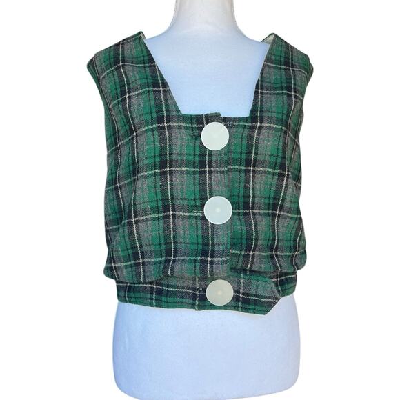 Vintage Plaid Wool Vest Skirt Set Womens Medium 60s Tartan Outfit Matching Retro - Picture 7 of 11